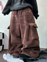 TEDDY BABY 🤎🐻🧸 OVER CARGO STRING FUR PANTS 💚🤎🖤🧡4COLOR