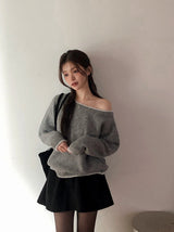 NM コジールーズオフショルダーミックスニット (4color)