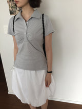Shirring Dot Collar T-Shirt (3color)