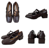 Two buckle Mary Jane square toe middle heel loafers (2 colors)