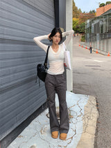 SLIM CUT OUT V NECK SLEEVE (2COLOR)