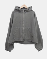 Peon Pigment-Washed Two-Way Crop Hoodie Zip-Up