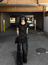 ウォッシュドブラックマルチカーゴデニム