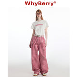 Why Berry 24SS "Sweetheart Formula" カラーブロッキングレトロルーズワイドレッグチェッカーパンツレッドアンドホワイトチェッカーパンツ