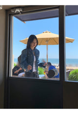 ノーカラーデニムビンテージジップアップジャケット