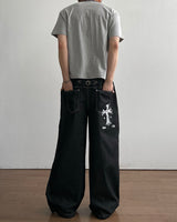 Cross Printing Denim Pants