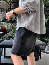 Look ピエールヴィンテージウォッシュドバックバンディングワイドデニムハーフパンツ