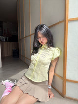 EatmePlz Yellow Letter Shirt サマースリムフィットトップス