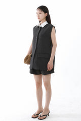 COLLARED SLEEVELESS JACKET_CHARCOAL