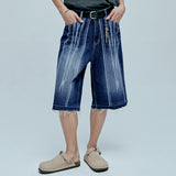 navajo pattern cut off bermuda pants indigo blue