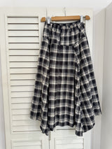 Black Checkered Unbalanced Long Skirt
