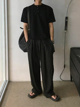 [A-T0138] ワッフルヘンリーネッククロップ半袖Tシャツ (5色)