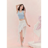 [GirlyFancyClub] Island series sequin shell silver thread embroidery sheer mesh sleeveless top vest for women