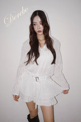 White Hood Pullover Belt One-Piece Dress Top