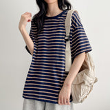 エクカラーブロックストライプ半袖Tシャツ (5 colors) H&L