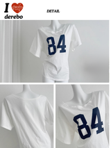ナンバープリントオフショルダー半袖Tシャツ