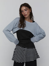 Striped Mini Skirt_Charcoal