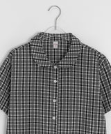 26SS★ [BAONHAUS] Krunen Linen Check Short Sleeve Shirt Blouse