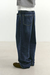 ルーズストレートバイカーデニムパンツ (Washed Navy)