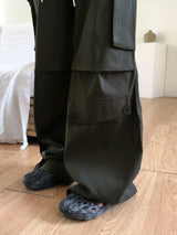 Denti button pintuck shirring long wide cargo pants