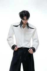 Colorblock Sequin Draped Shoulder Shirt