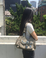 Chaper buckle belt leather shoulder bag