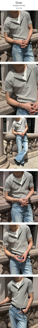 [S/S] ハイリベッドヘンリーネックハーフニット(2color)
