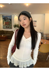 ツイステッドVネックフリルロングスリーブTシャツ