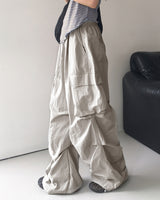 Bakin Nylon Cargo Two-Way Banding Long Wide Jogger Pants