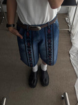ASCLO Ethnic Embroidery Denim Bermuda Pants (2color)