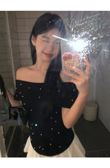 パーティーパールオフショルダー半袖Tシャツ