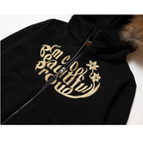 SHINE FUR-HOODIED 2WAY ZIP UP HOODIE BLACK