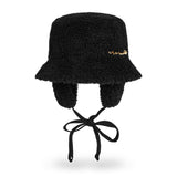 VARZAR Safety Pin Sherpa Fur Flap Bucket Hat / Black
