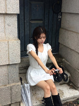 Poly Lace Ribbon Short Sleeve Blouse One Piece