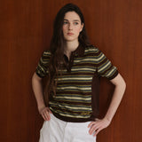 Striped Collar Short Sleeve Knit_Brown