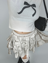 BASIC BOW-DETAIL SEMI-CROPPED STRETCH ROUND U-NECK LONG-SLEEVE TEE