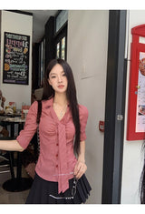 Red checkered scarf French shirt