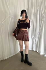 LOW BELETD CHECK PLEATS MINI SKIRT (2COLORS!)