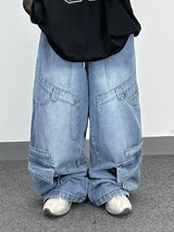 overlap denim pocket pants