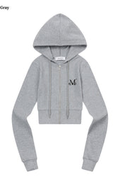 ジニューセットアップスリムフィットクロップフードジップアップ (3Color)