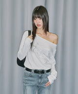 Star Symbol Loosefit Boatneck Long Sleeve - CREAM