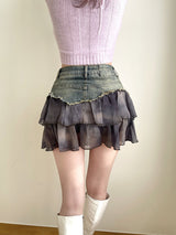 Aurora frill denim mini sk