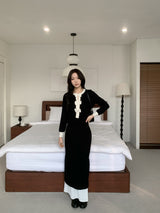 Quiet Bow Ribbon Trim Contrast Knit Long Sleeve Top