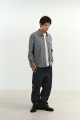 ナチュラルハイウェストバギーフィットデニムパンツ (Navy)