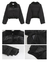 Black beads wool collar short padded coat