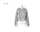 Hoan Lace Sleeveless Shirring Hood Zip-Up