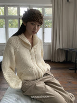wool Thick Bold Knitwear Zip-Up Cardigan