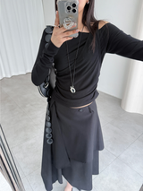 overlap button skirts (2color)