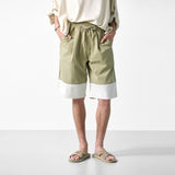 color block banding half nylon pants beige