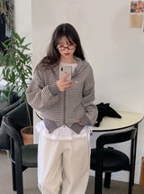 Muse Border Pattern Loose Knit 2WAY Hood Zip-up (2color)